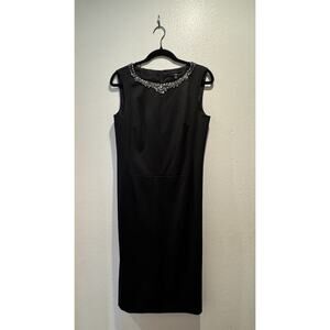 Hugo Boss Sheath Dress Women’s Size 8 Embellished Neck Black Wool Blend Classic
